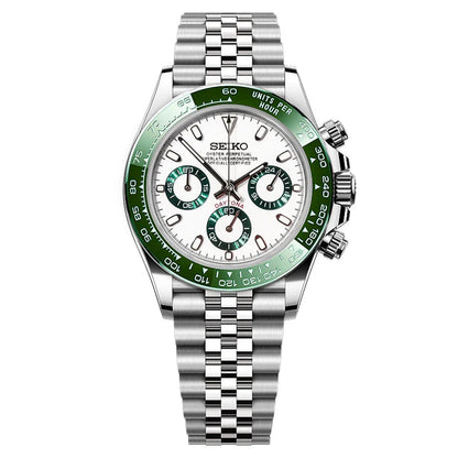 SEITONA | Chronograph MOD Wimbledon Edition Automatic 316L Stainless Steel Watch Jubilee