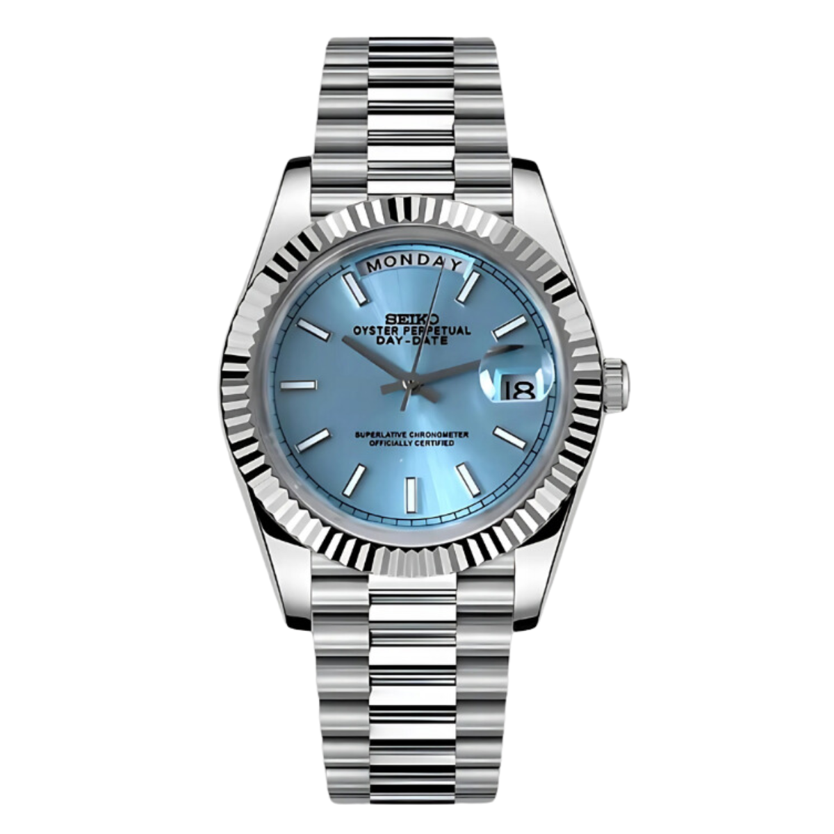 SEIKODATE | Presidential MOD Ice-Blue Edition Stainless Steel - Automatic Watch