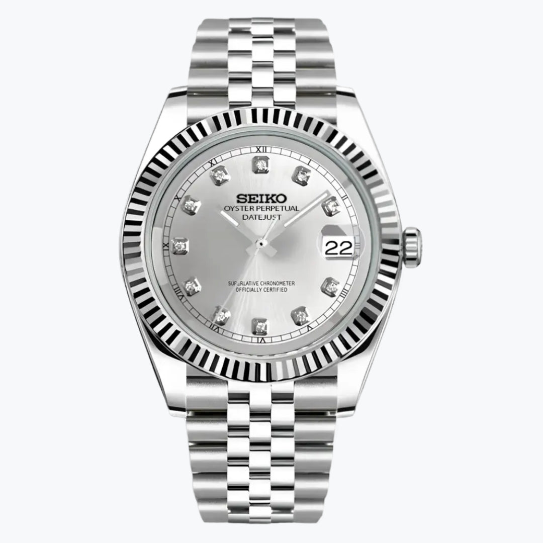 SEIKOJUST | Platinum Diamond MOD Brushed 316L Stainless Steel - Automatic Watch Jubilee