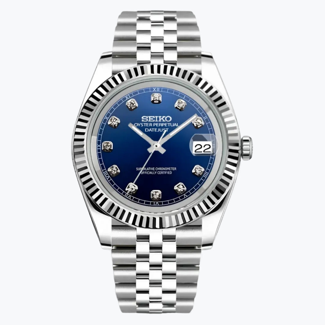 SEIKOJUST | Deep Blue Diamond MOD Silver 316L Stainless Steel - Automatic Watch Jubilee