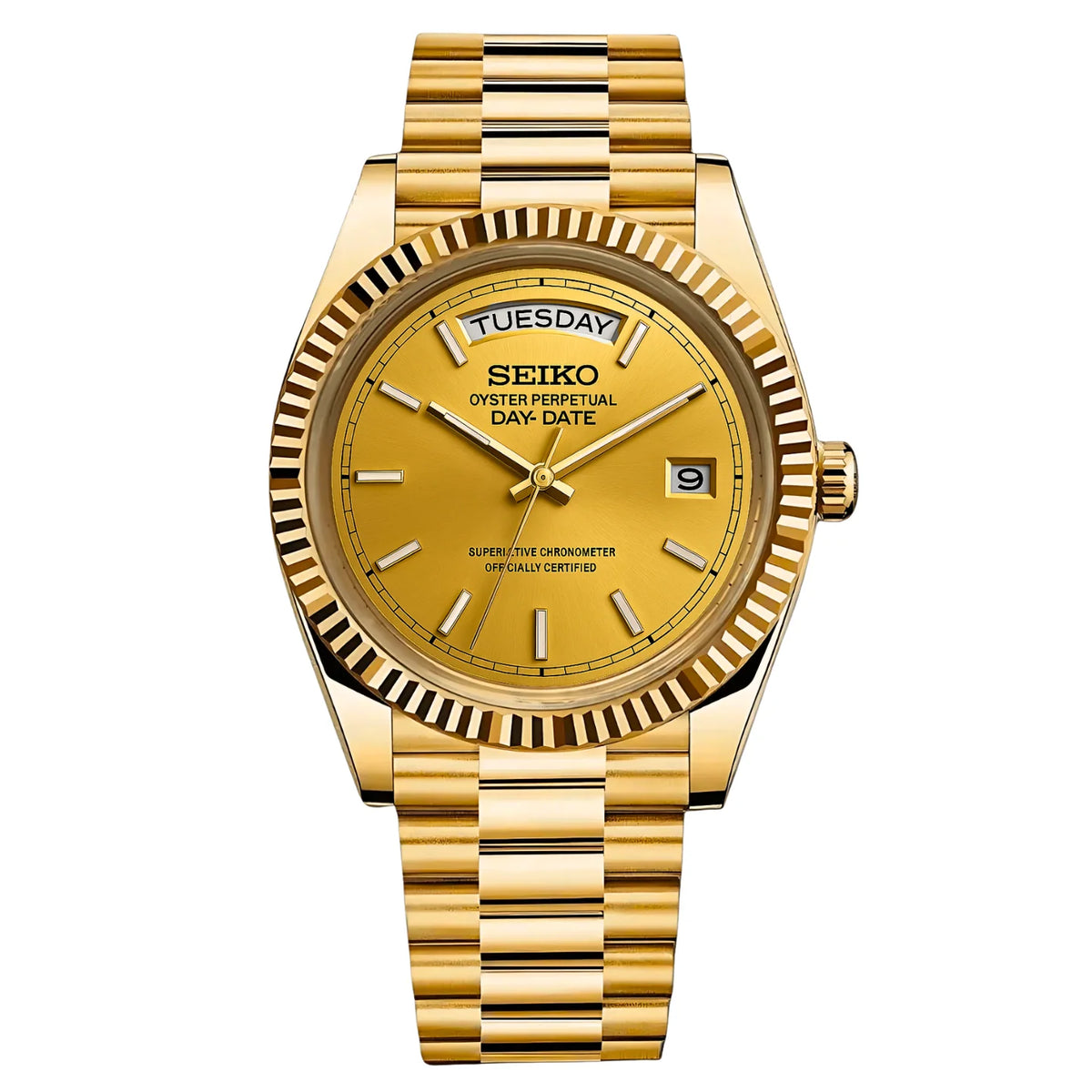 SEIKODATE | Presidential MOD Sunray Gold Stainless Steel - Automatic Watch
