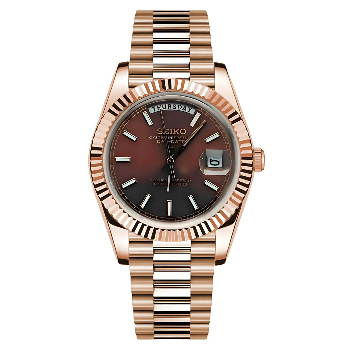 SEIKODATE | Presidential MOD Rose Gold Chocolate Dial Stainless Steel - Automatic Watch