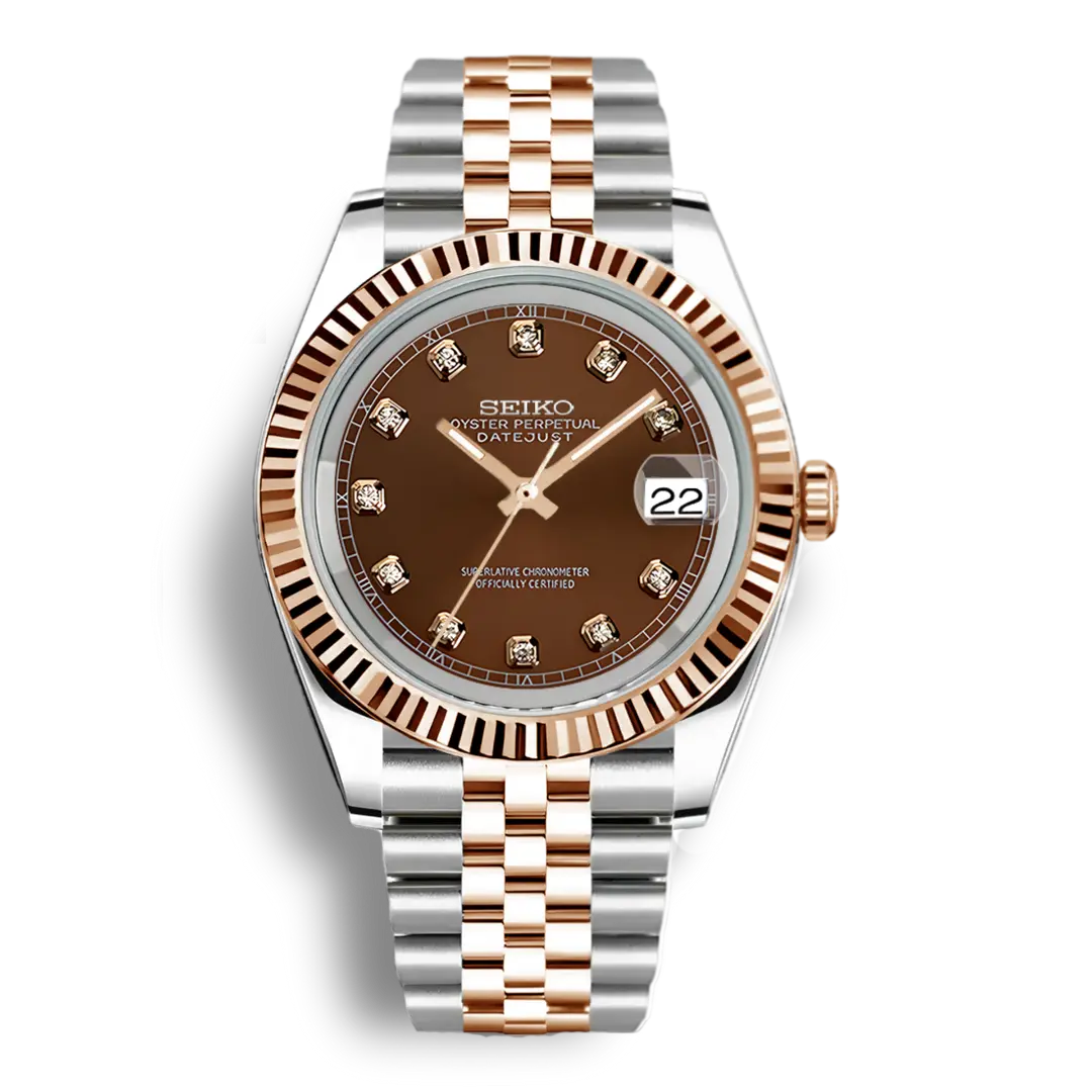 SEIKOJUST | Tobacco Diamond MOD Two-Tone 316L Stainless Steel - Automatic Watch Jubilee