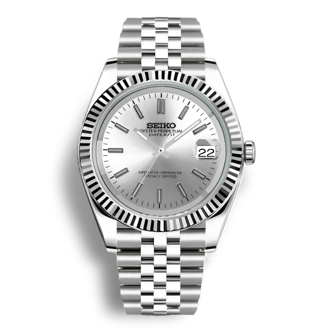 SEIKOJUST | Royal Platinum Arabic MOD Textured 316L Stainless Steel - Automatic Watch Jubilee