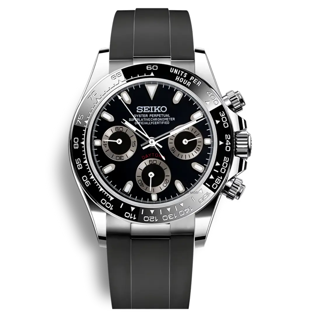 SEITONA | Chronograph MOD Royal Silver Edition Automatic 316L Stainless Steel Silicone Strap Watch