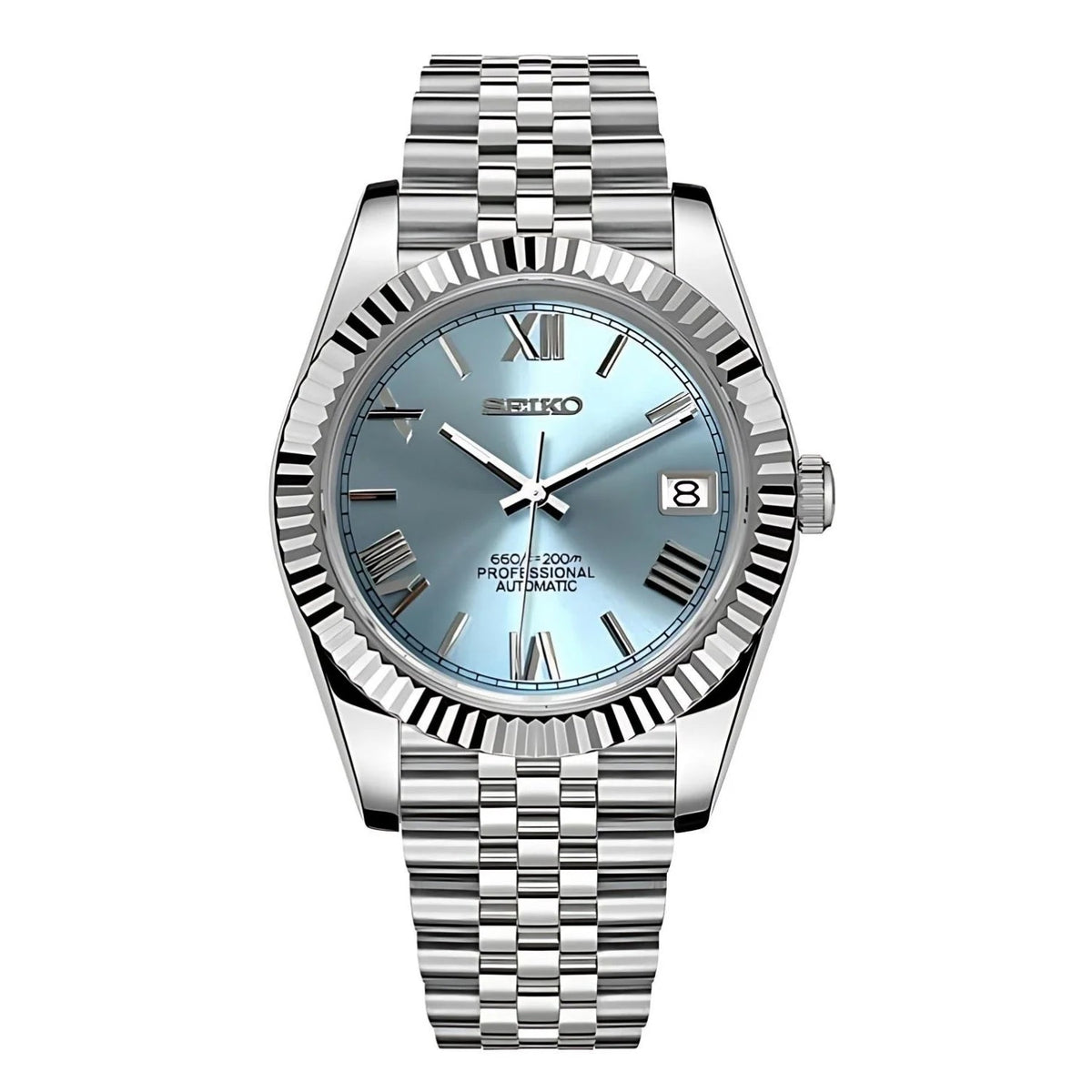 SEIKOJUST | Roman Ice Blue Dial MOD 316L Stainless Steel - Automatic Watch