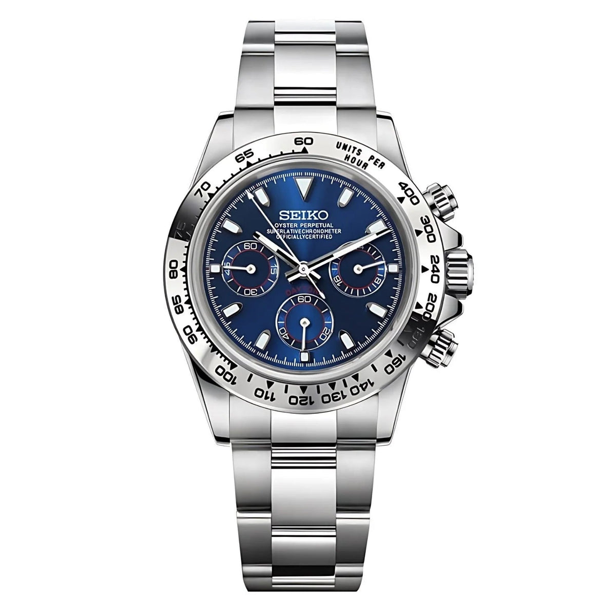 SEITONA | Chronograph MOD Silver Blue Edition Automatic 316L Stainless Steel Watch