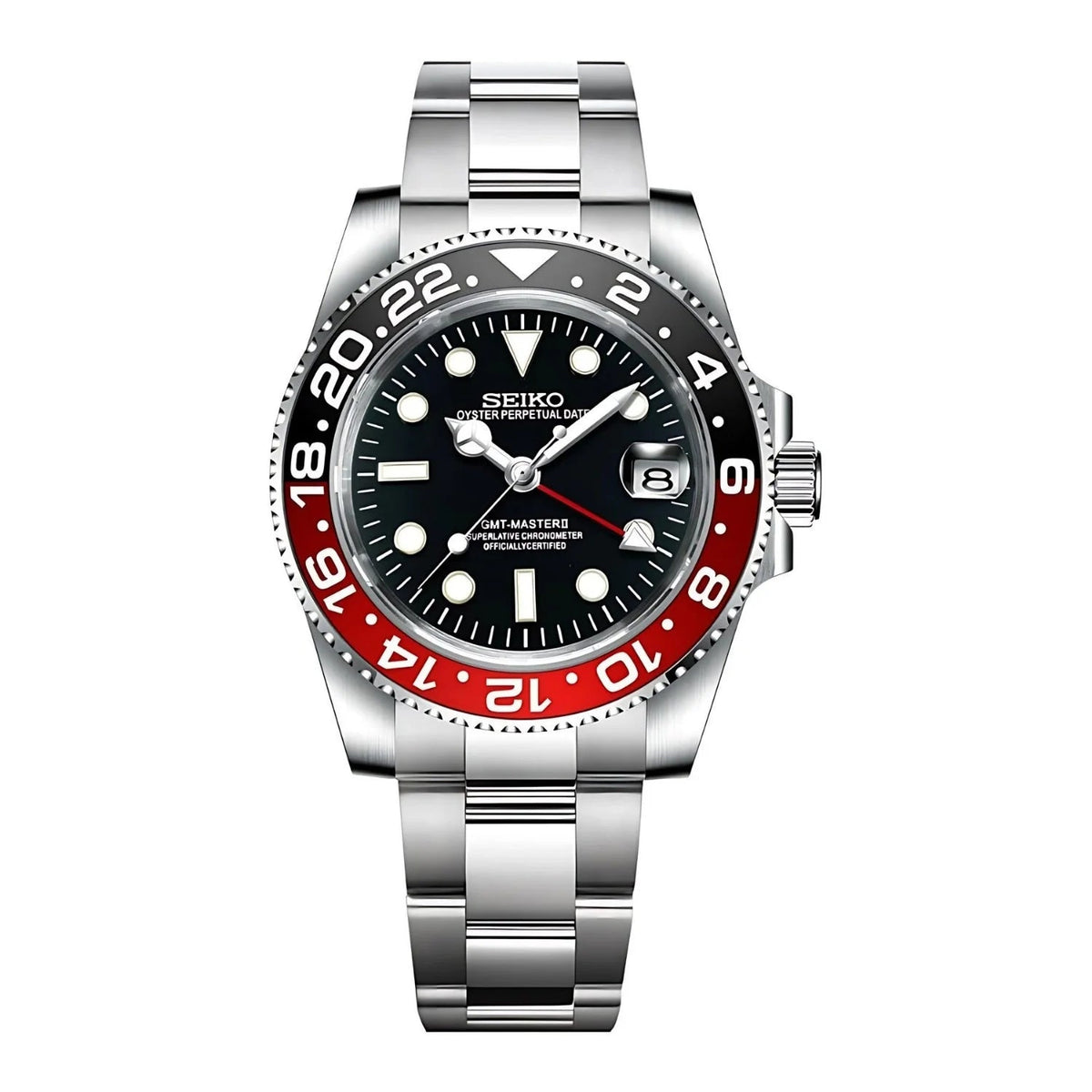 GMTEIKO | GMT MOD Coke Edition Automatic Stainless Steel Watch - Black & Red Bezel
